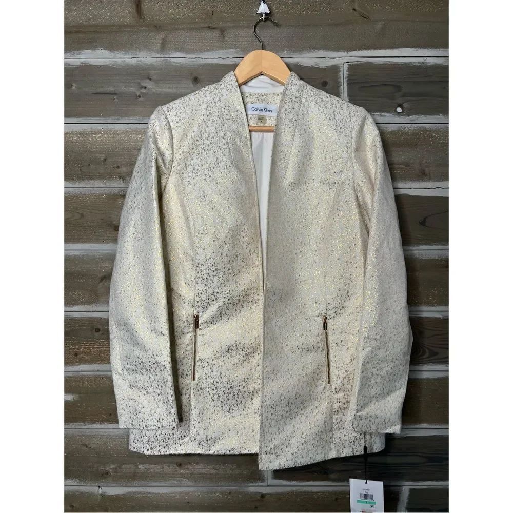 Calvin Klein CK Long Open-faced Long-Sleeve Blazer Gold Jacket Size 8 NWT